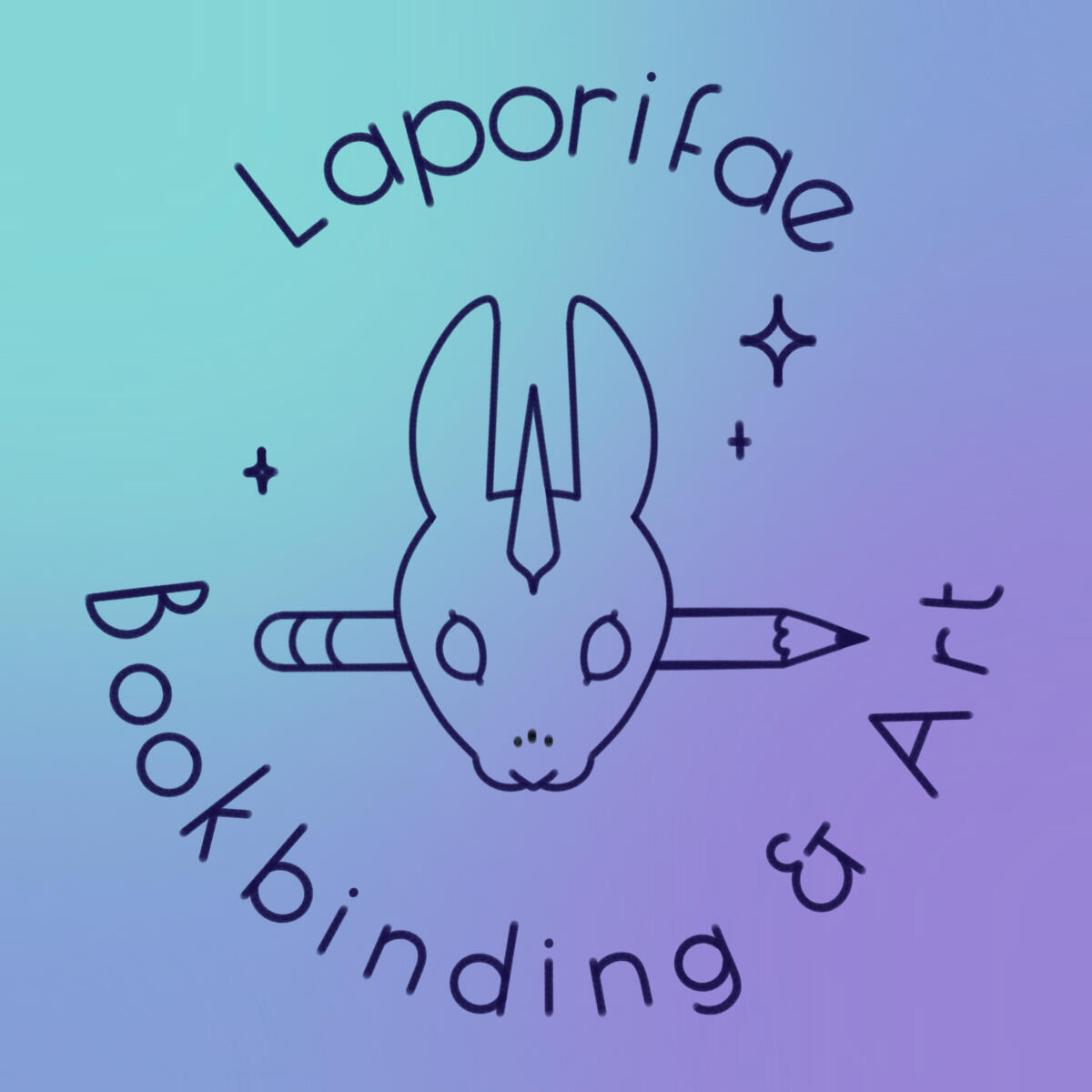 A table with sketchbooks, books, and stickers displayed. The table has a banner that says Laporifae.